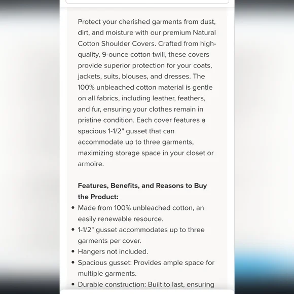 10pcs the container store natural cotton shoulder garment covers - Picture 3 of 8